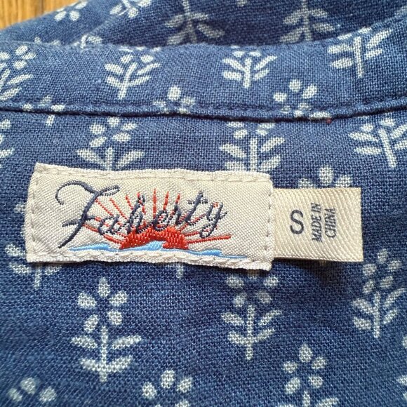 Faherty Size Small Blue Floral Print Linen Blend Sleeveless Pintucked Midi Dress - Picture 7 of 15